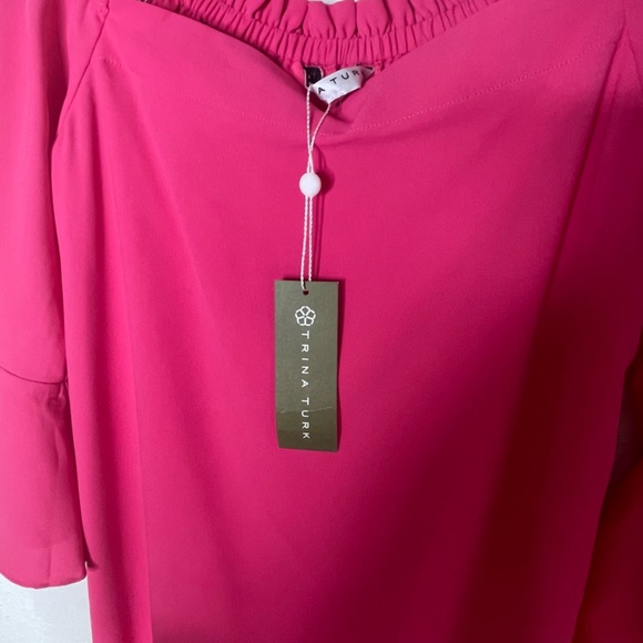Trina Turk NWT Knox Off Shoulder Dress Flared Sleeve Shift Size M Pink Lined - Picture 6 of 14